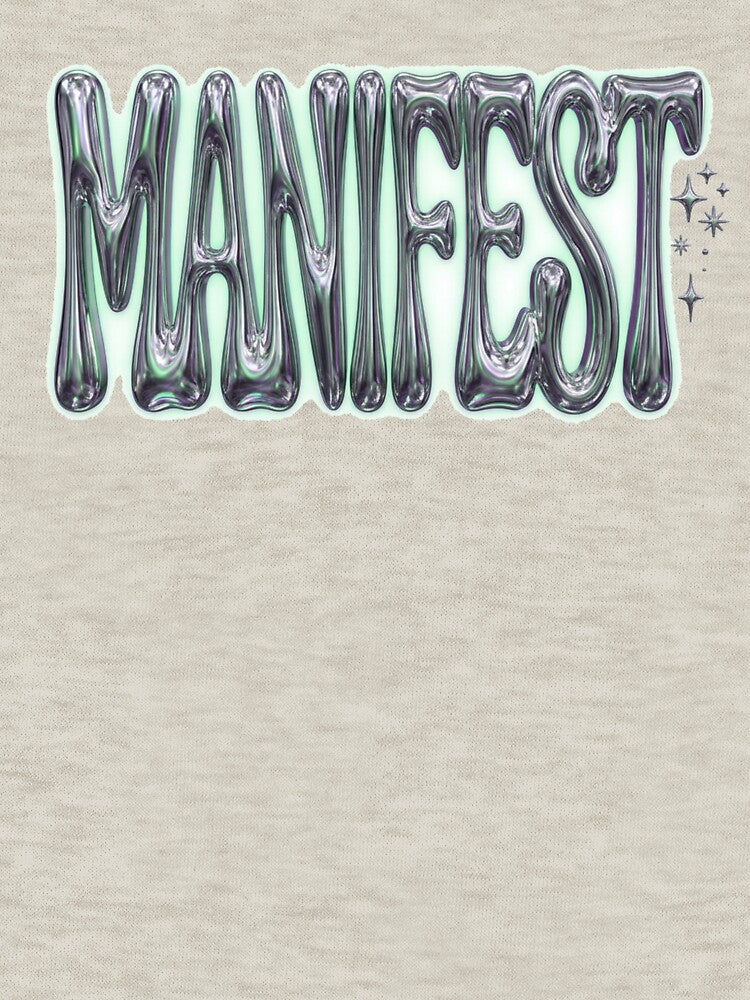 Manifest Y2K Liquid Chrome Typography Quote Art by Fine-Arts-Lab