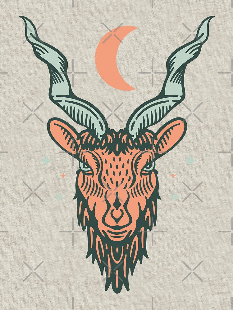 Celestial Goat – Twisted Horn Ram with Moon & Stars by Big-G-Clothing