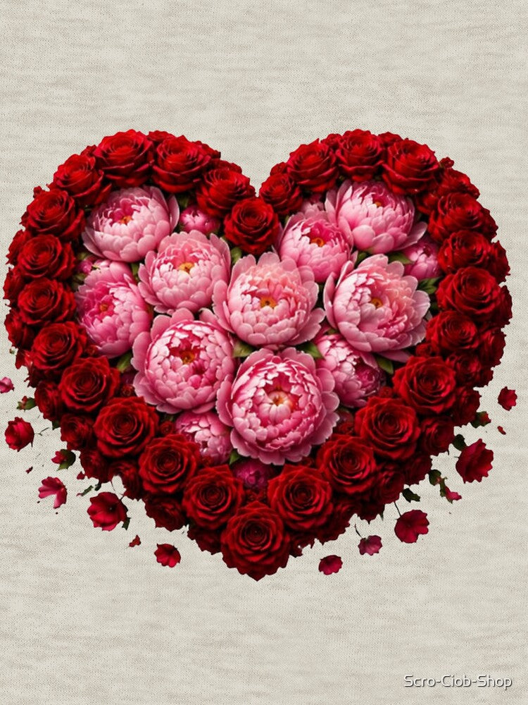 Romantic Red Rose and Pink Peony Floral Heart Sticker by Scro-Ciob-Shop