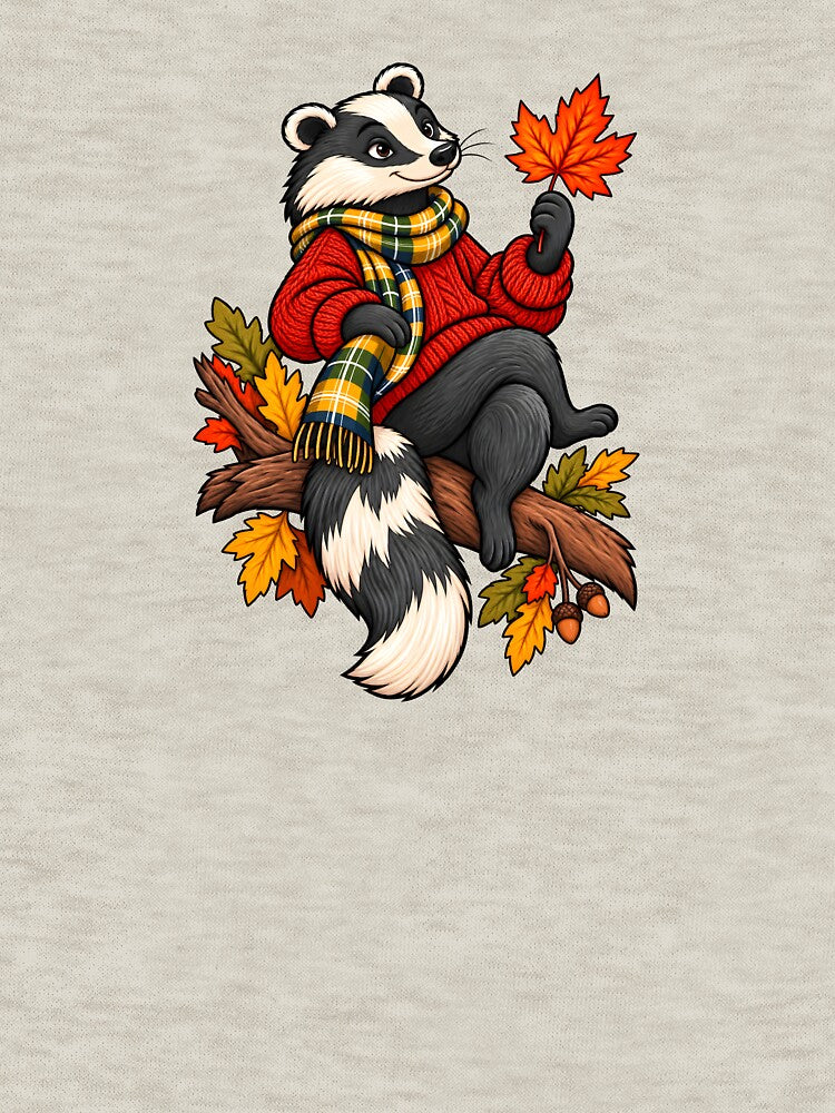 Cozy Autumn Badger – Fall Leaves by Sed94