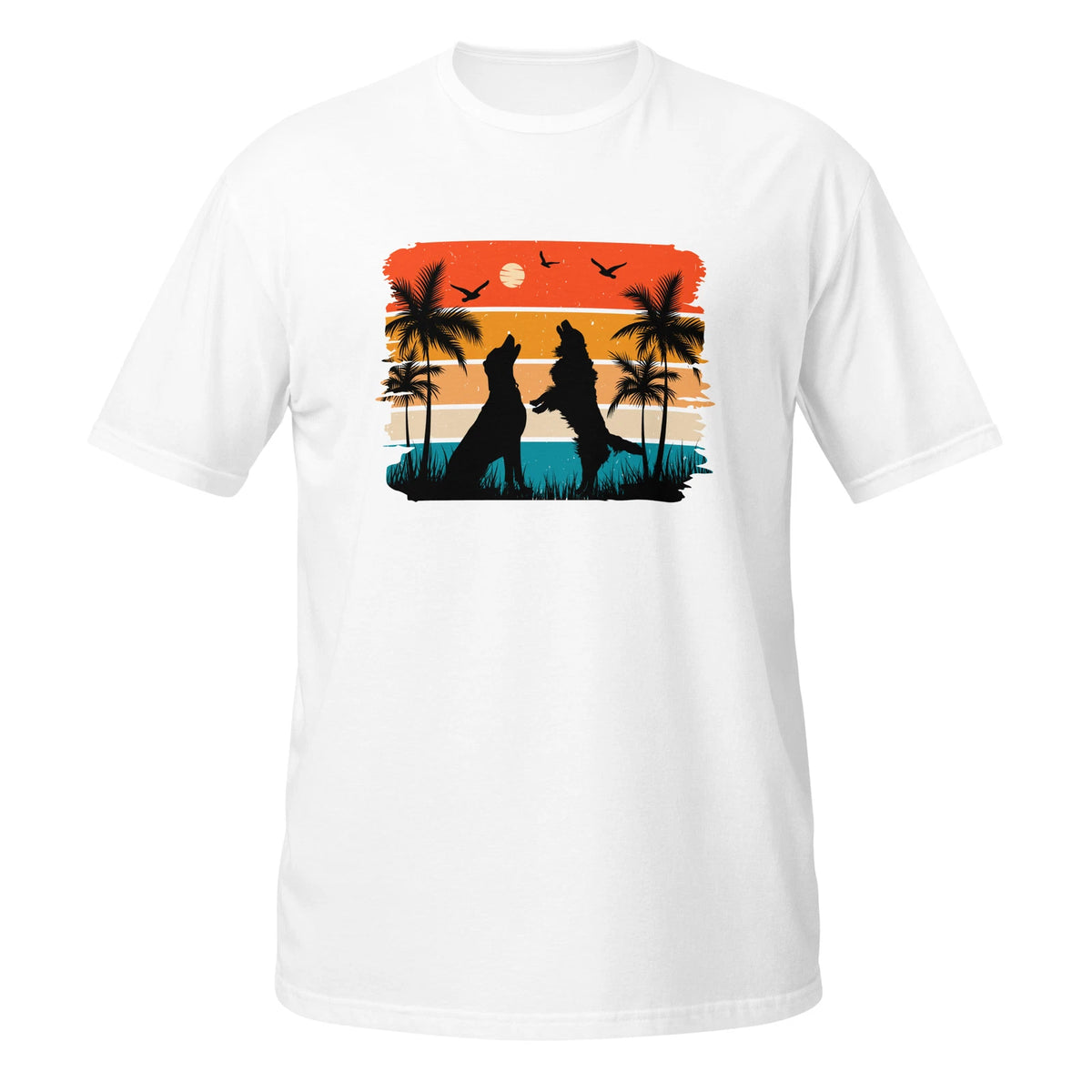 Retro Sunset Dog Unisex T-Shirt, twilight dawn dusk moonlight sunrise nature