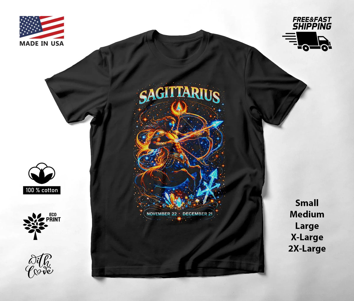 Sagittarius Crystal Centaur Archer Zodiac T-Shirt Black Unisex