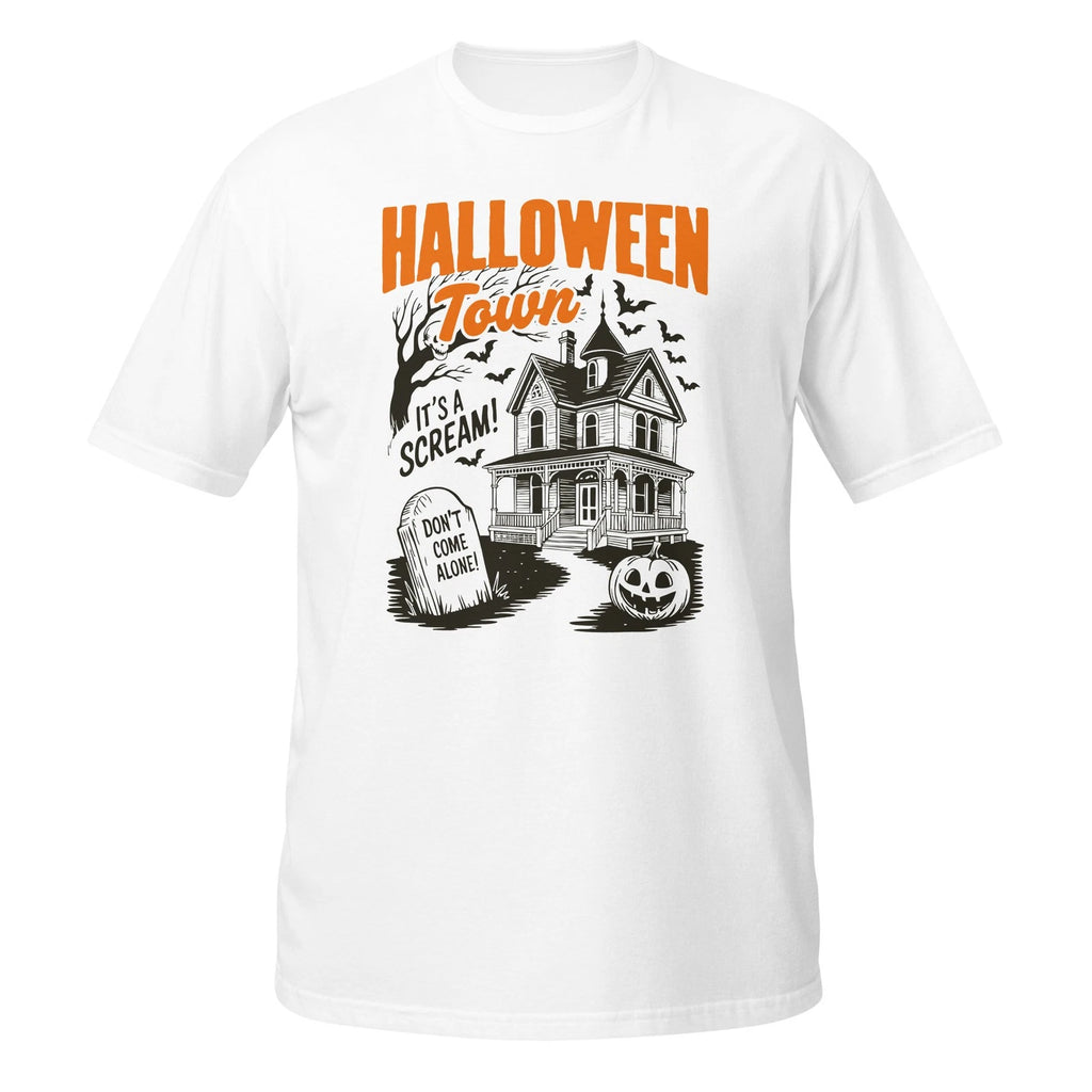 100% Cotton T Shirt Unisex (S-3XL) White Vintage Halloween Haunted House Spooky