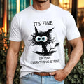 It's Fine Black Cat T-Shirt Stress Humour Scribble Cat Anxiety Funny Gift Top
