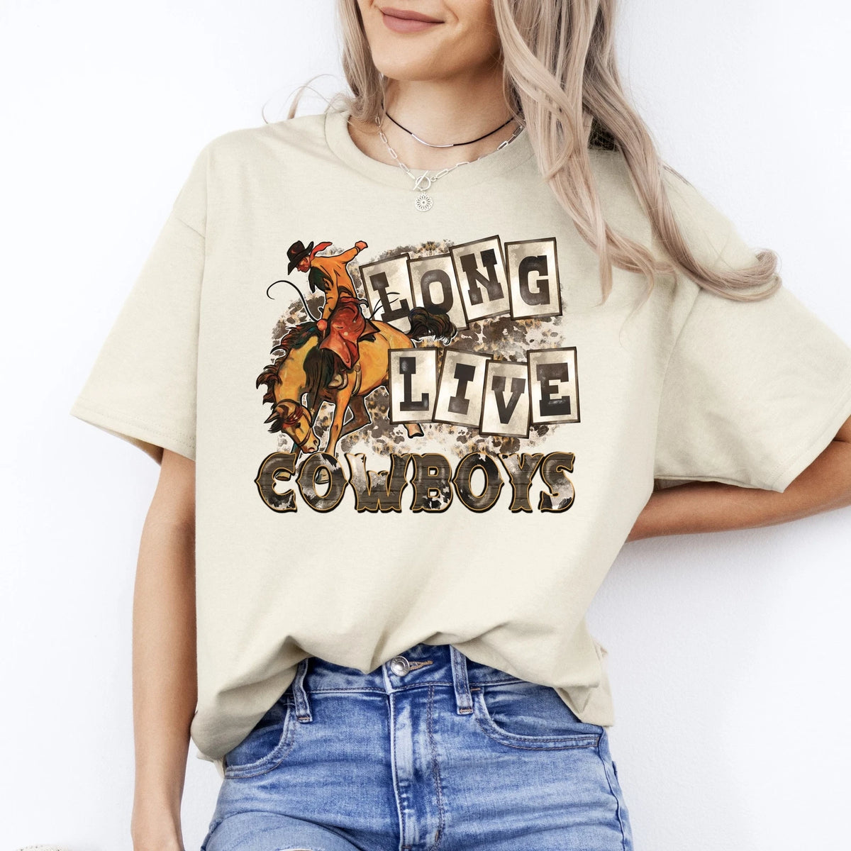 Long live cowboys T-Shirt gift Trendy Western horse cowboy Unisex Tee Sand White