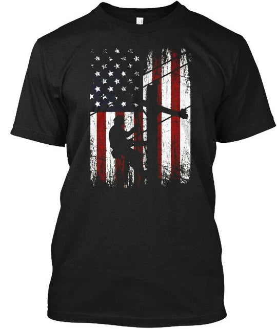 Lineman American Flag Tee T-Shirt Made in the USA Size S to 5XL