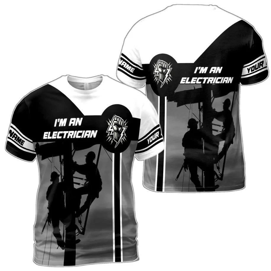 Custom Name Electrician I'm An Electrician Black White 3D T-Shirt S-5XL