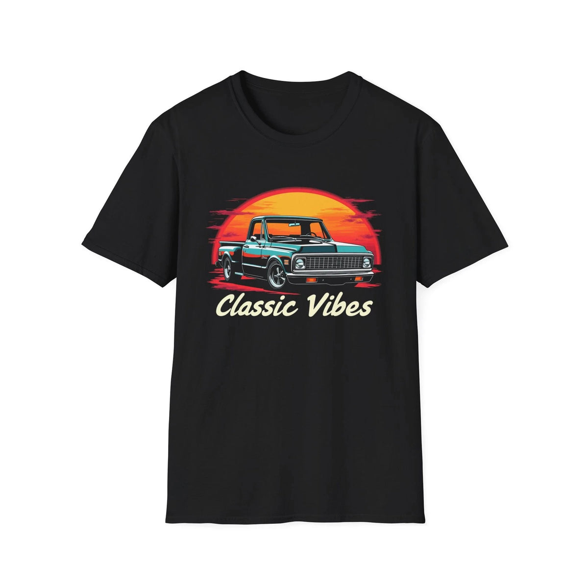 Chevy C10 Classic Vibes TShirt Vintage Pickup Truck Graphic Tee Retro Sunset Art