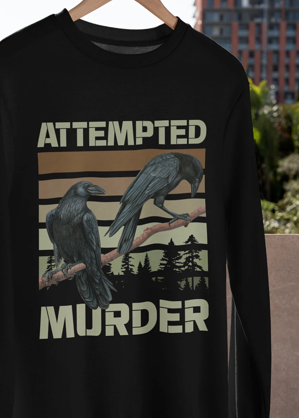 Attempted Murder Crow T-SHIRT Funny Dark Moon Raven Word Pun Bird Joke GIFT TEE