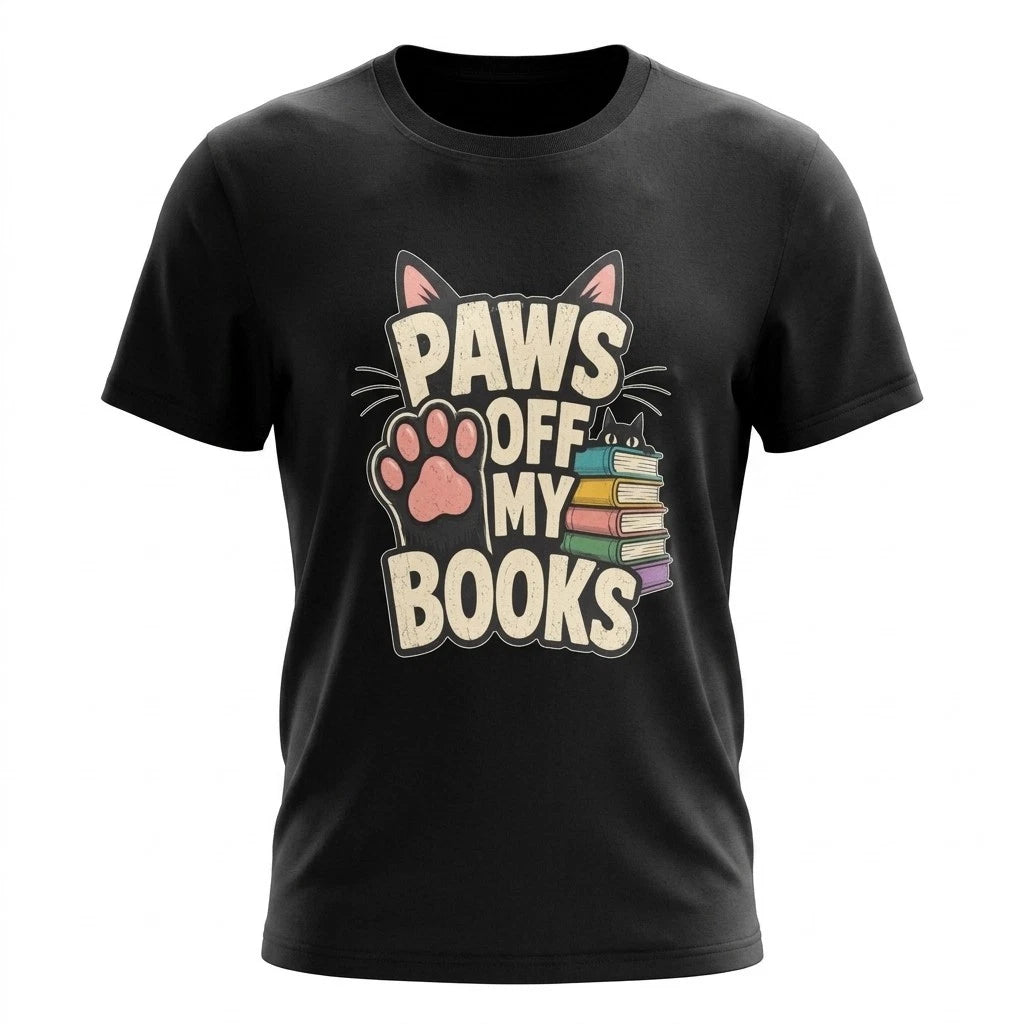 Paws Off My Books Cat Lover Book Lover T-Shirt Funny Reader Graphic Tee