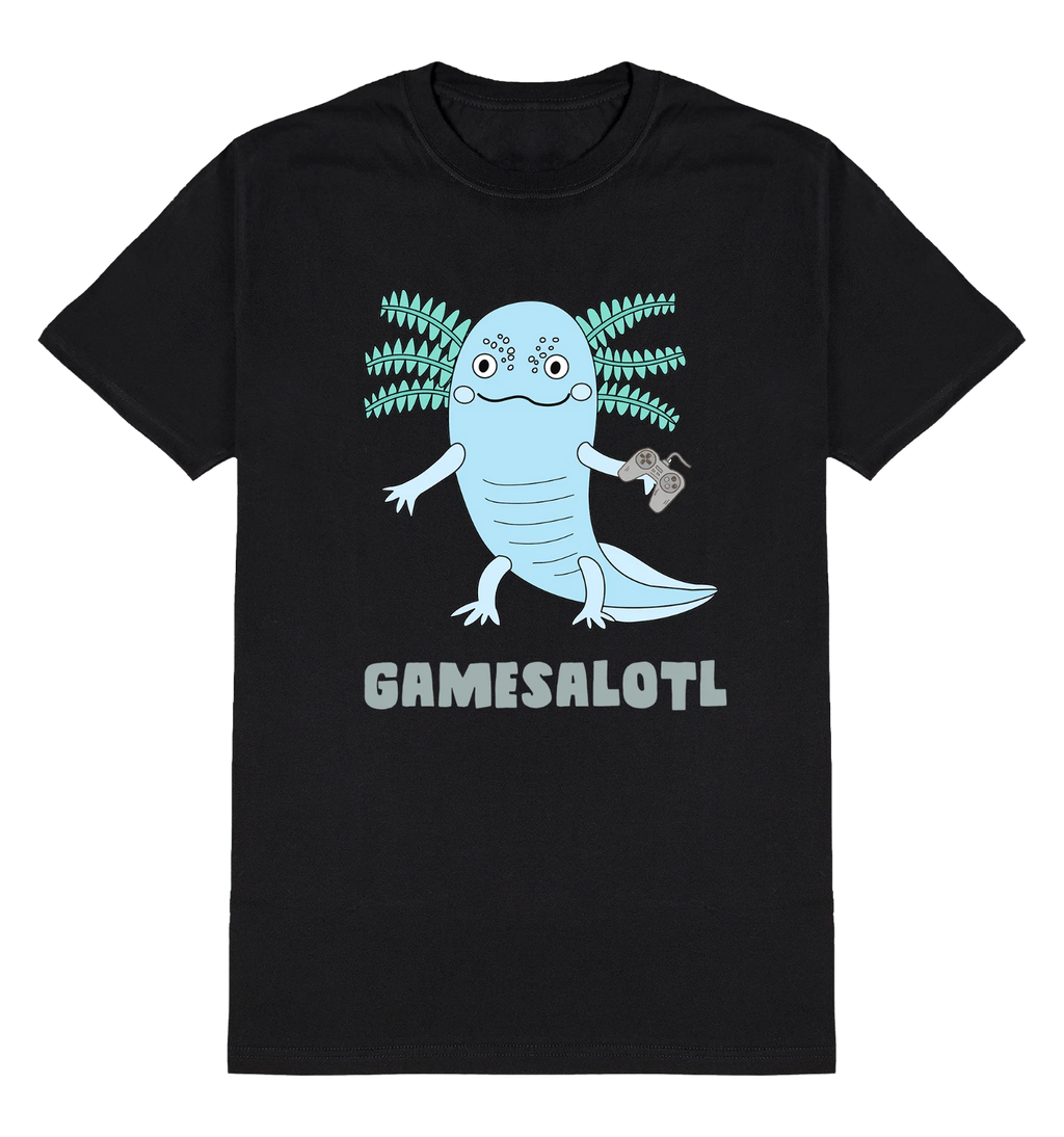 Gamesalotl T-Shirt Funny Axolotl Gaming Gamers Mens Womens  Cotton Top