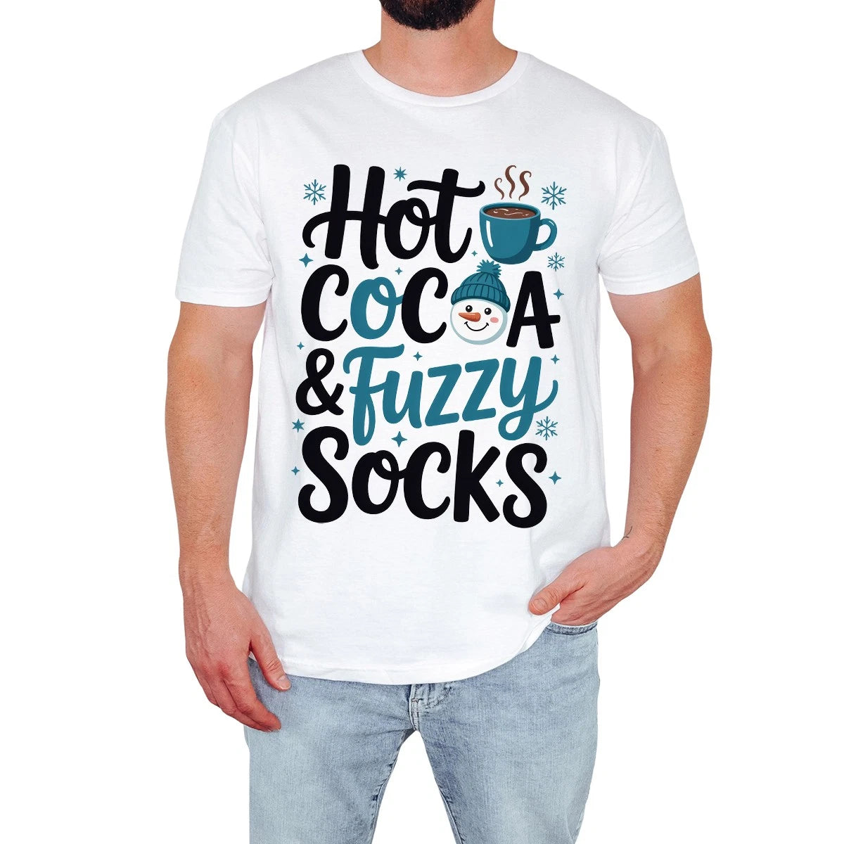 Hot Cocoa Mens T-Shirt Fuzzy Socks Winter Vibes Fun Funny Gift For Him