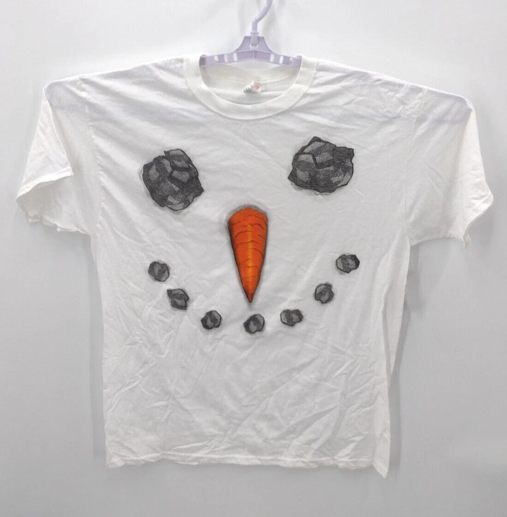 NWT Snowman T Shirt Mens L White Short Sleeve Face Carrot Ski Snow Christmas