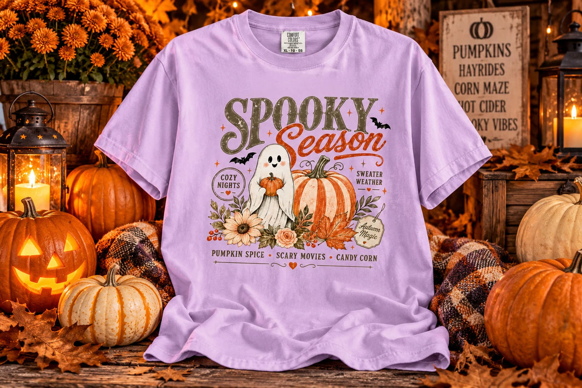 Spooky Season Shirt Halloween Ghost Pumpkin Tee Comfort Colors 1717 Unisex Fall