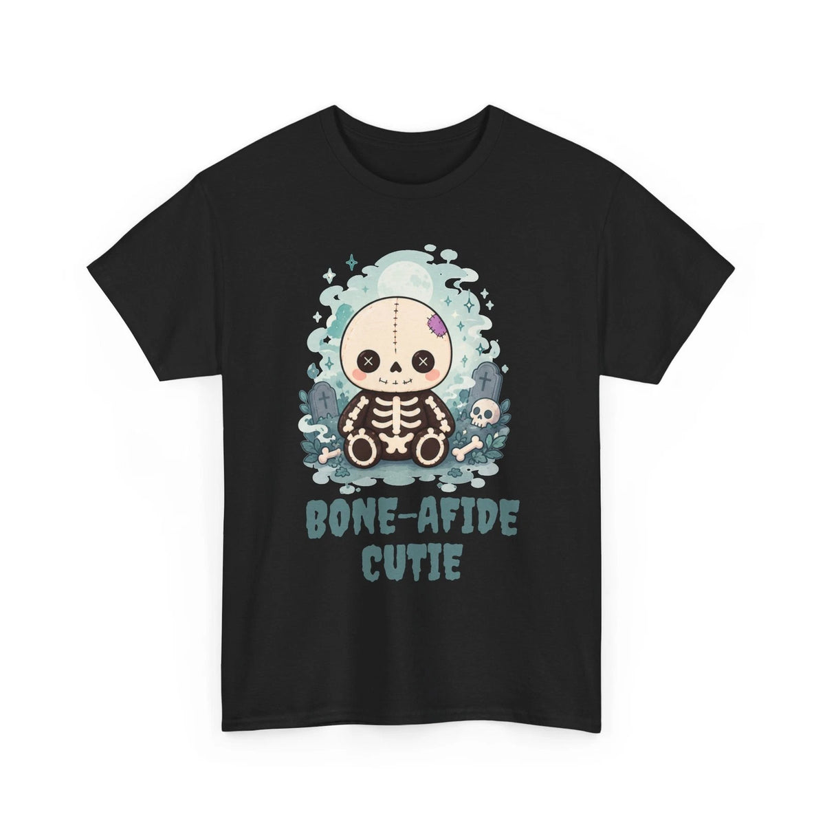 "BONE-AFIDE CUTIE"- Creepy Cute Skeleton Simple Halloween T-Shirt
