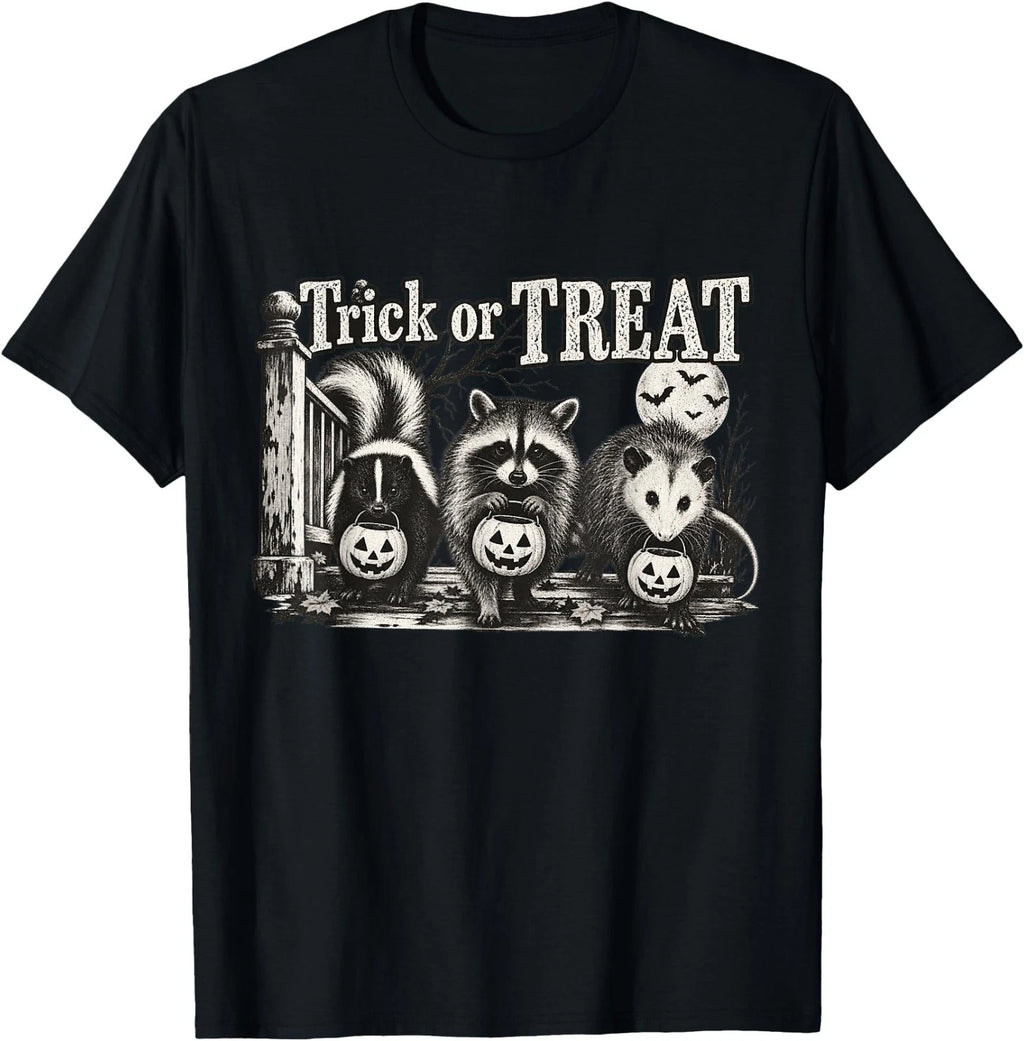 Trick Or Treat Raccoon Opossum Skunk Cute Halloween Animals T-Shirt