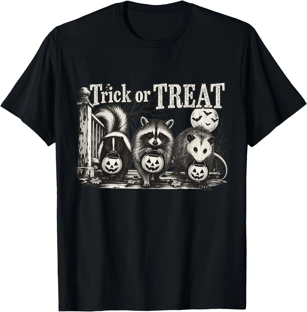 Trick Or Treat Raccoon Opossum Skunk Cute Halloween Animals T-Shirt