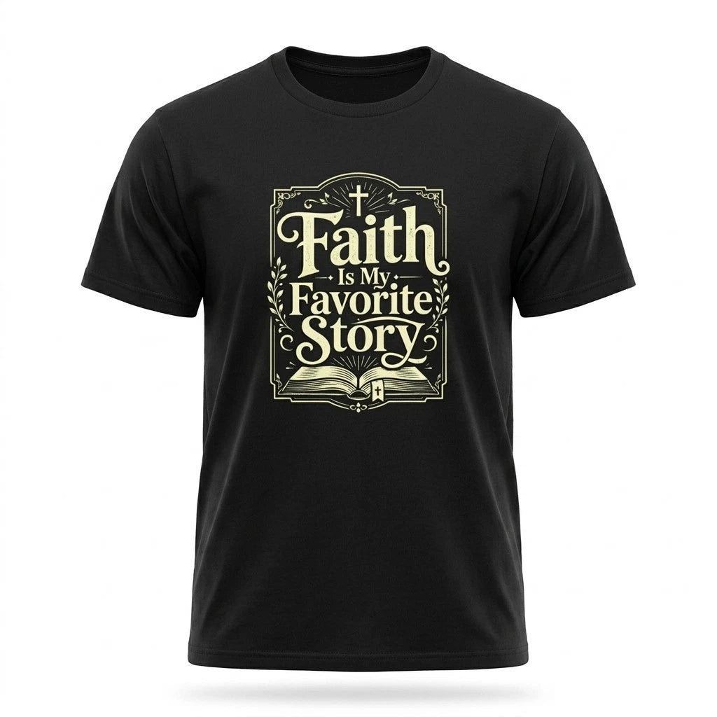 Faith Is My Favorite Story Christian Book Lover Black T-Shirt Reading Tee