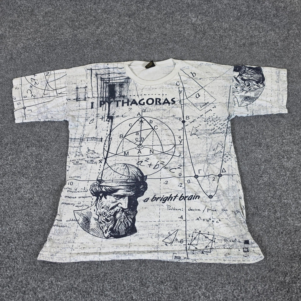 Vintage Pythagoras All Over Print T-Shirt Mens Large AOP Math Science Greece