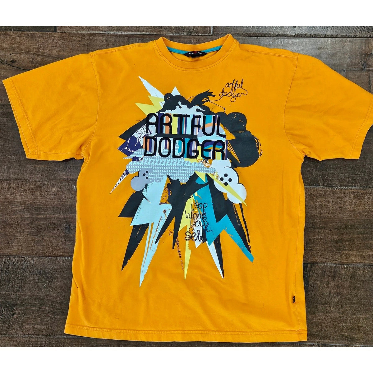 Y2K VTG Hip Hop Skater Artful Dodge Orange Teeshirt XL Reap What You Sew