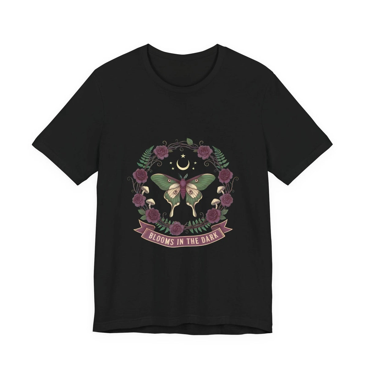 Blooms in the Dark T-Shirt, Luna Moth Gothic Botanical Tee