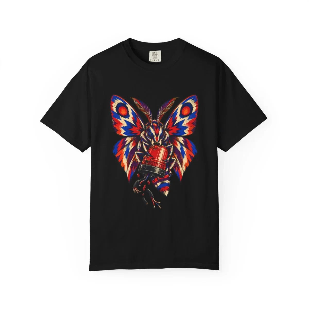 Warning Light Moth Risograph Mythpunk T-Shirt Black Front Print