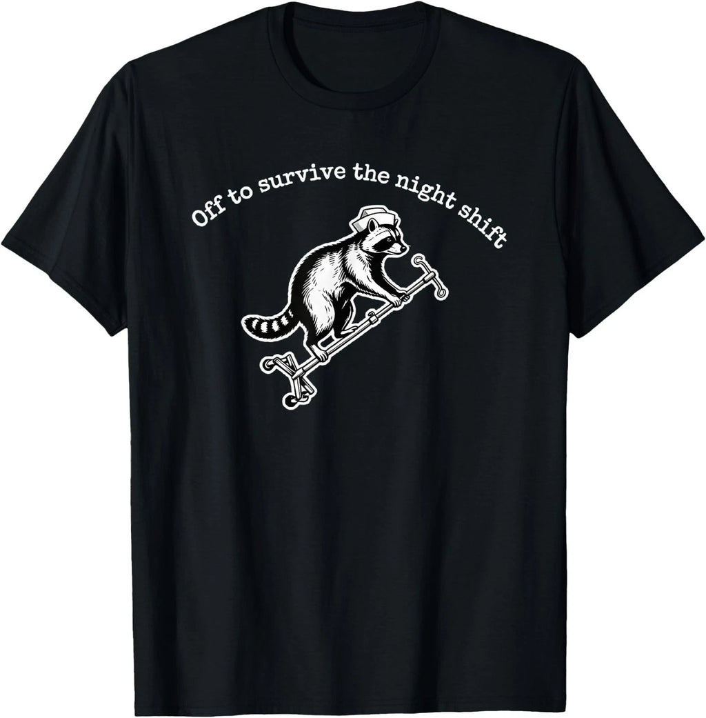 Night Shift Nurse Survival Guide Funny Raccoon Nurse Tee Nig T-Shirt