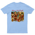 Merry And Bright Christmas T-Shirt Unisex Retro Seasonal Funny Xmas Santa -a