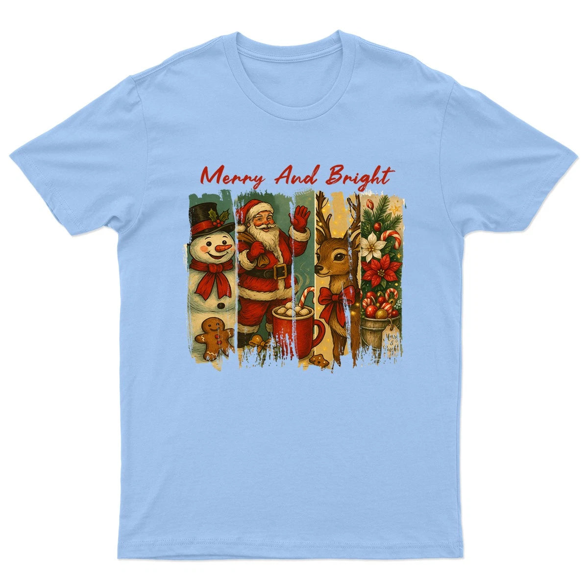 Merry And Bright Christmas T-Shirt Unisex Retro Seasonal Funny Xmas Santa -a