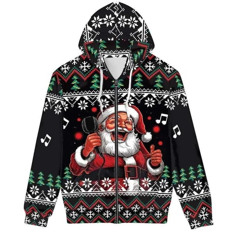 Snowman Ugly Christmas Zipper Hoodie 3D Santa Plow Holiday HS1575