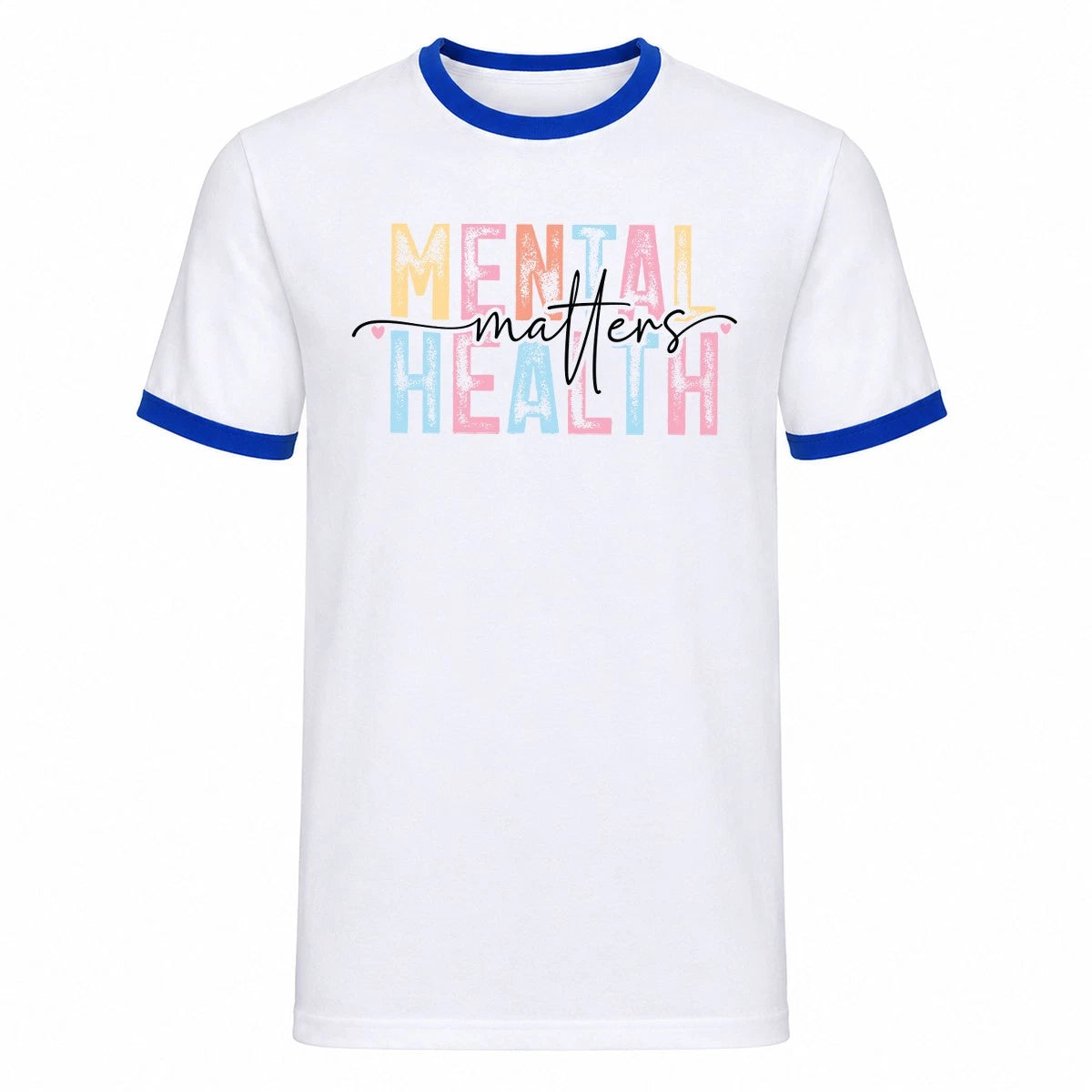 Mental Health Matters Ringer T-Shirt Distressed Colourful Typography Gift