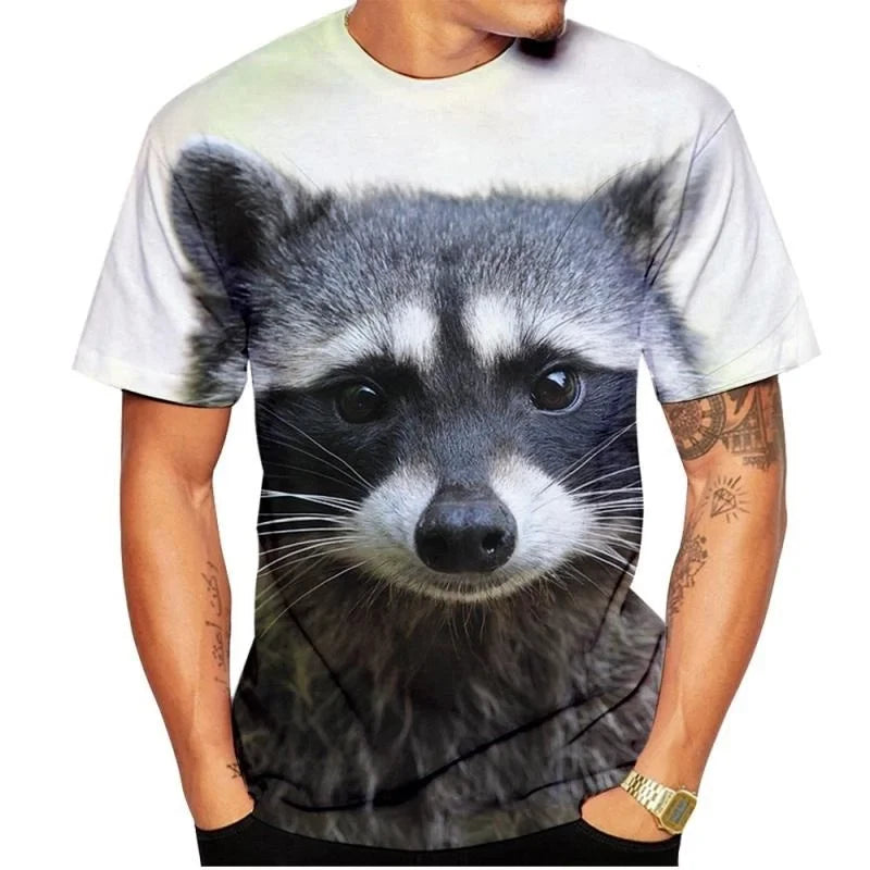 3D Print Women Men Short Sleeve T-shirt Tops Casual Tee Fashion Cute Raccoon