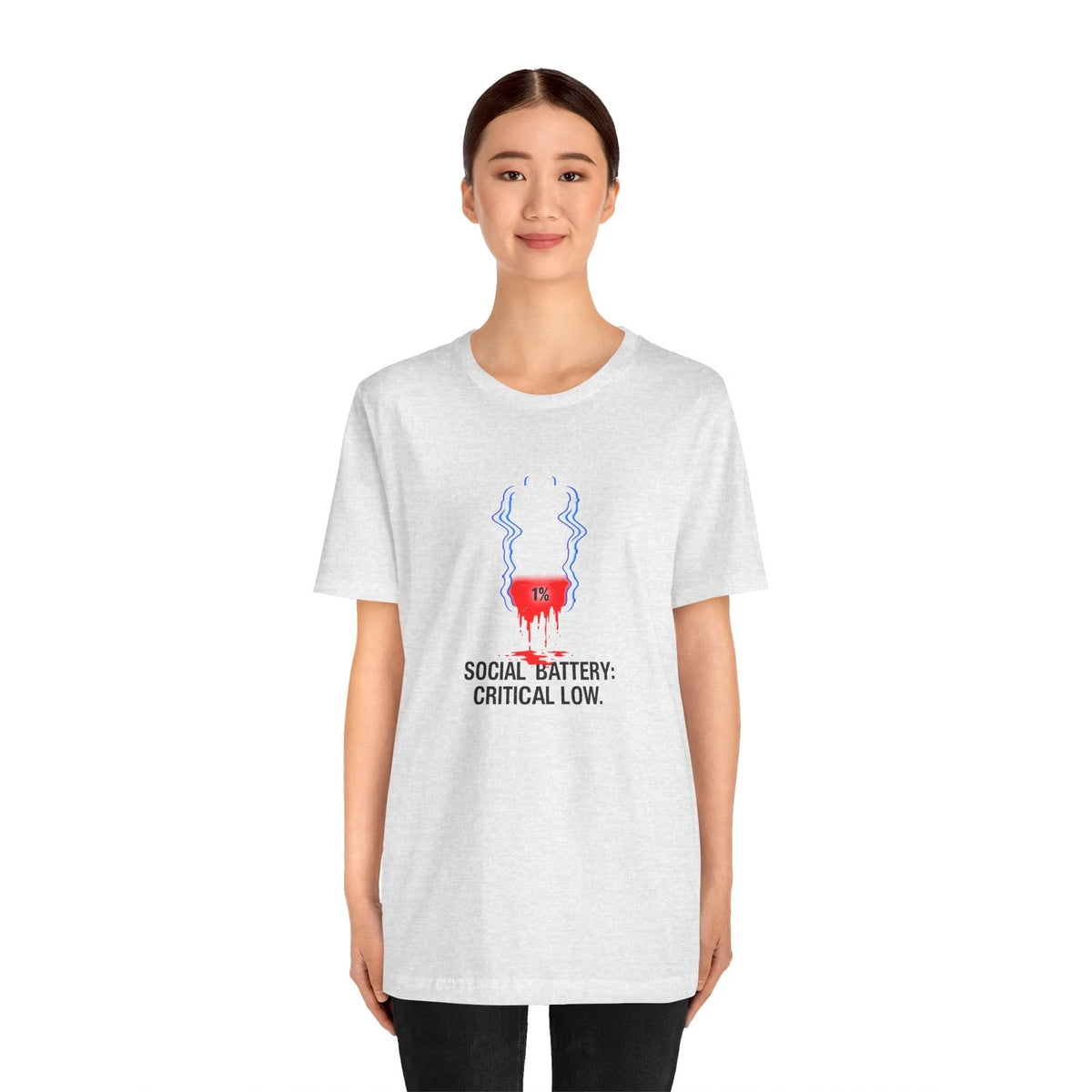 Social Battery Critical Low T-Shirt Funny Introvert Tee Anxiety Meme 1% Energy