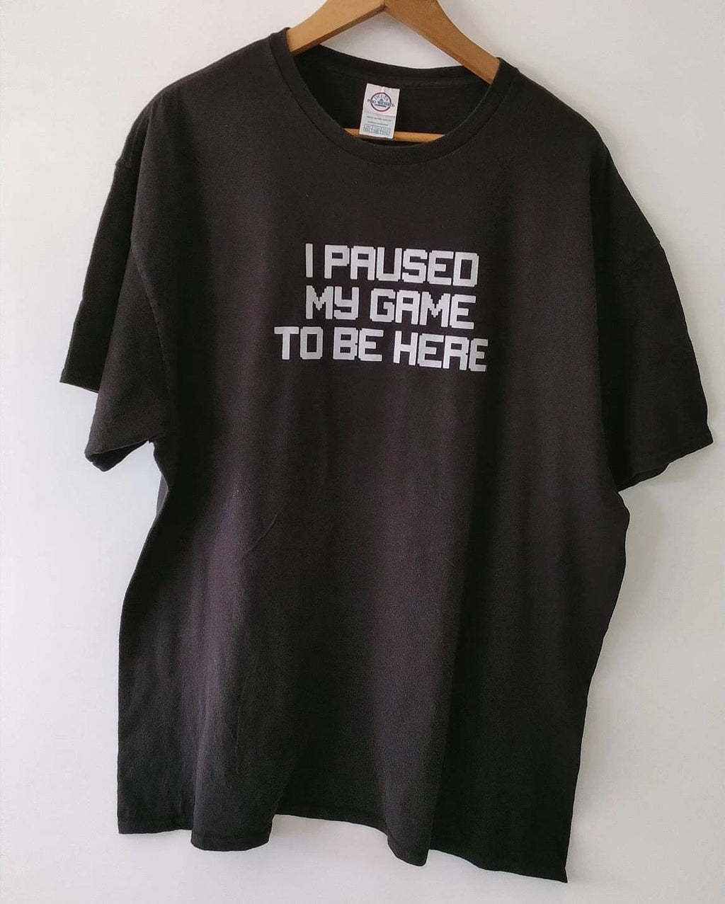 I Paused My Game To Be Here T-Shirt Gamer Funny Graphic Tee Black 2XL Delta