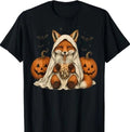 Cute Fox Ghost Boba Tea Halloween Pumpkin Bats T-Shirt