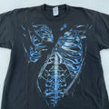Vtg 2000s Fashion Victim Spiral BIO.M.X. Skeleton Ribcage T-Shirt L Black Horror