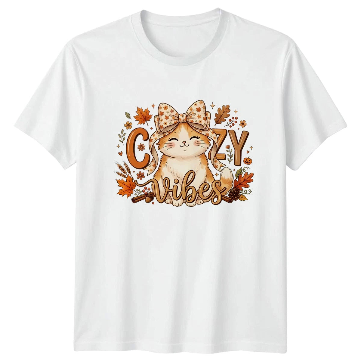 Cute Ginger Cozy Cat T-Shirt Autumn Cartoon Fall Vibes Animal Lover Gift