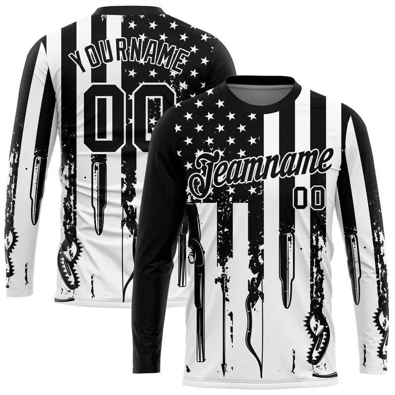 Custom 3D Hunting Tools American Flag Long Sleeve Performance T-Shirt HS1515