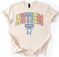 Autism Mama Checkered Bow Retro Awareness Varsity Unisex T-Shirt