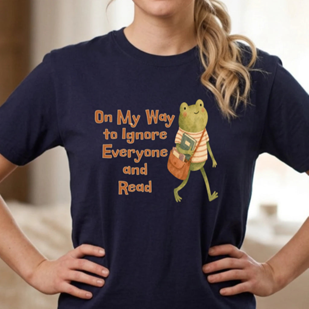 On My Way to Ignore Everyone and Read Shirt, Frog Book Lover Tee, Bookish TShirt