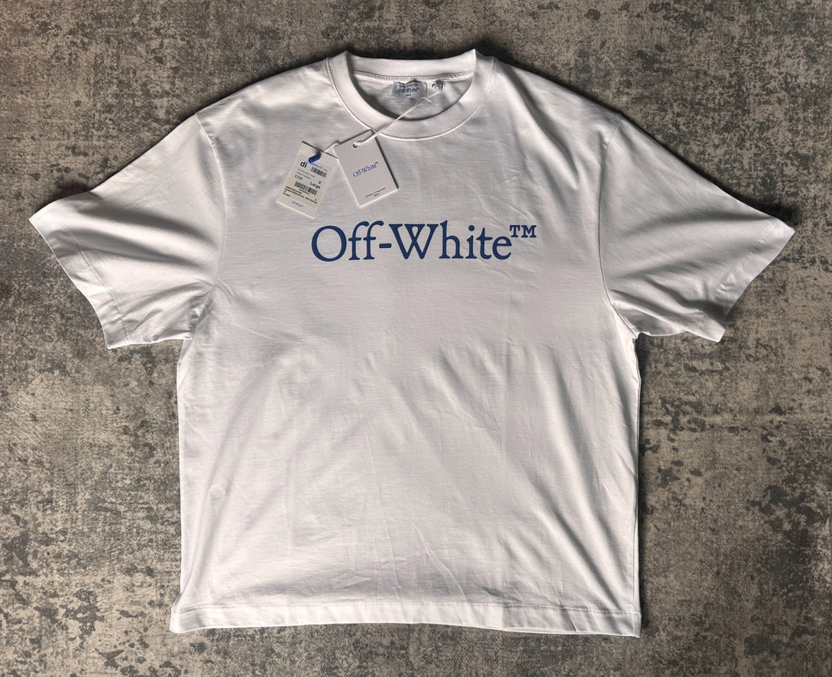 Off-White T-Shirt Bookish Stripes Skate White Blue Large NWT Authentic RRP £335