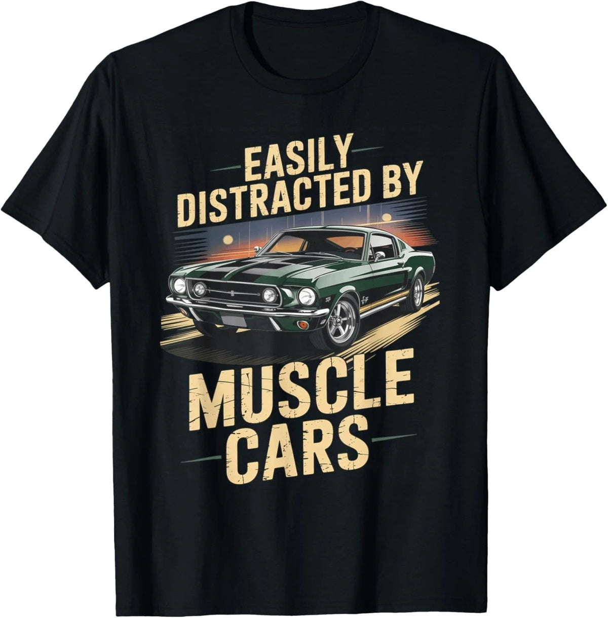 Easily Distracted by Muscle Cars Retro Green Street Style Gift Unisex T-Shirt