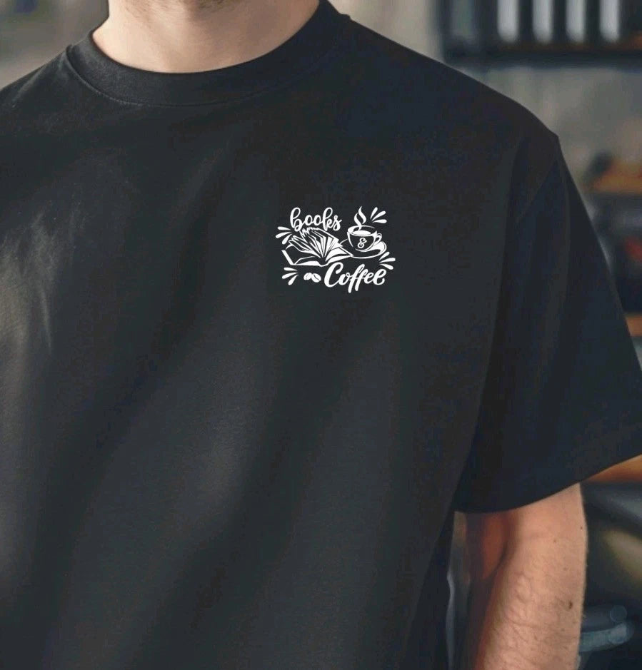 Men's T-shirt Books And Coffee Regular Size Streetwear Summer Top Tree Gift