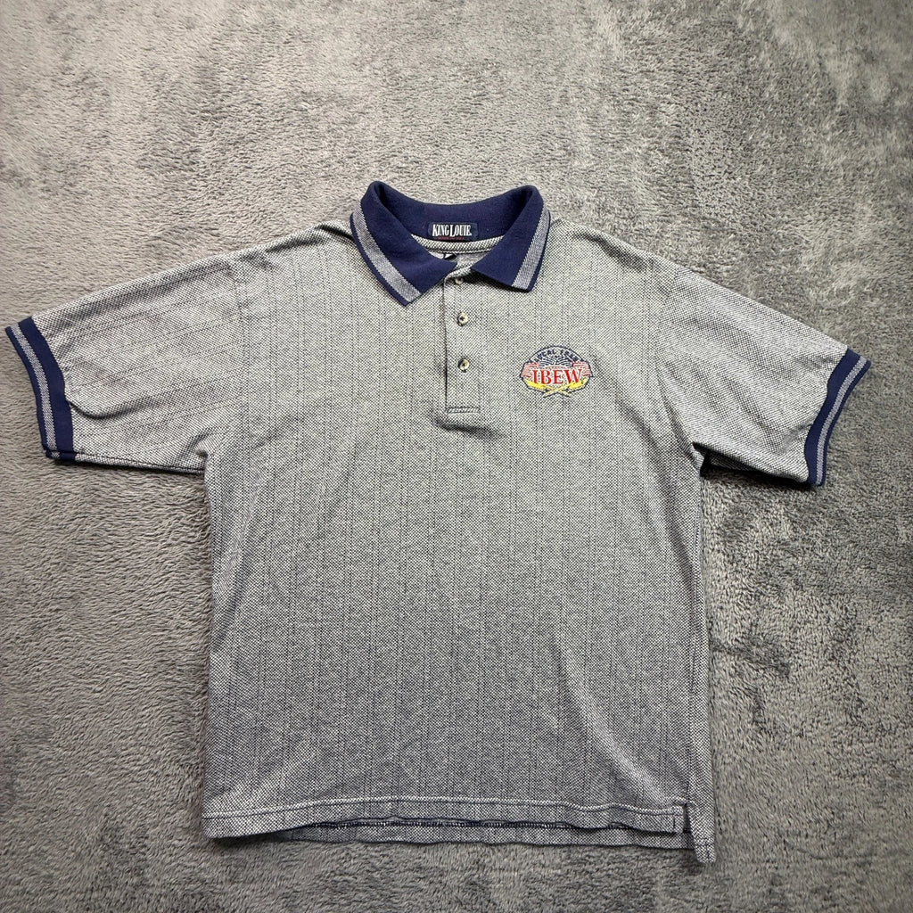 Vintage IBEW Electrician Collared Shirt USA Mens L Knit King Louie Blue Gray