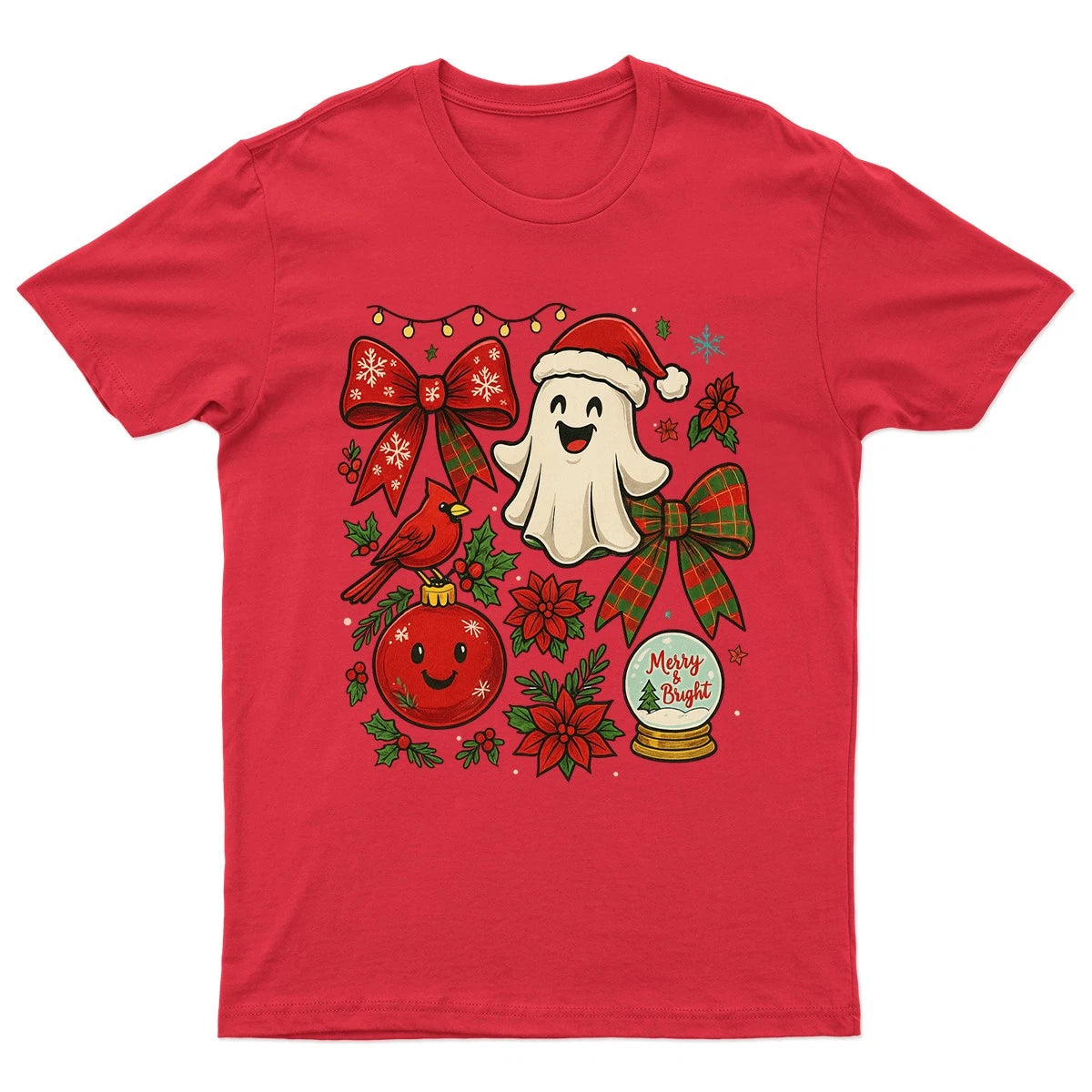 Merry And Bright Christmas T-Shirt Unisex Retro Seasonal Funny Xmas Santa -c