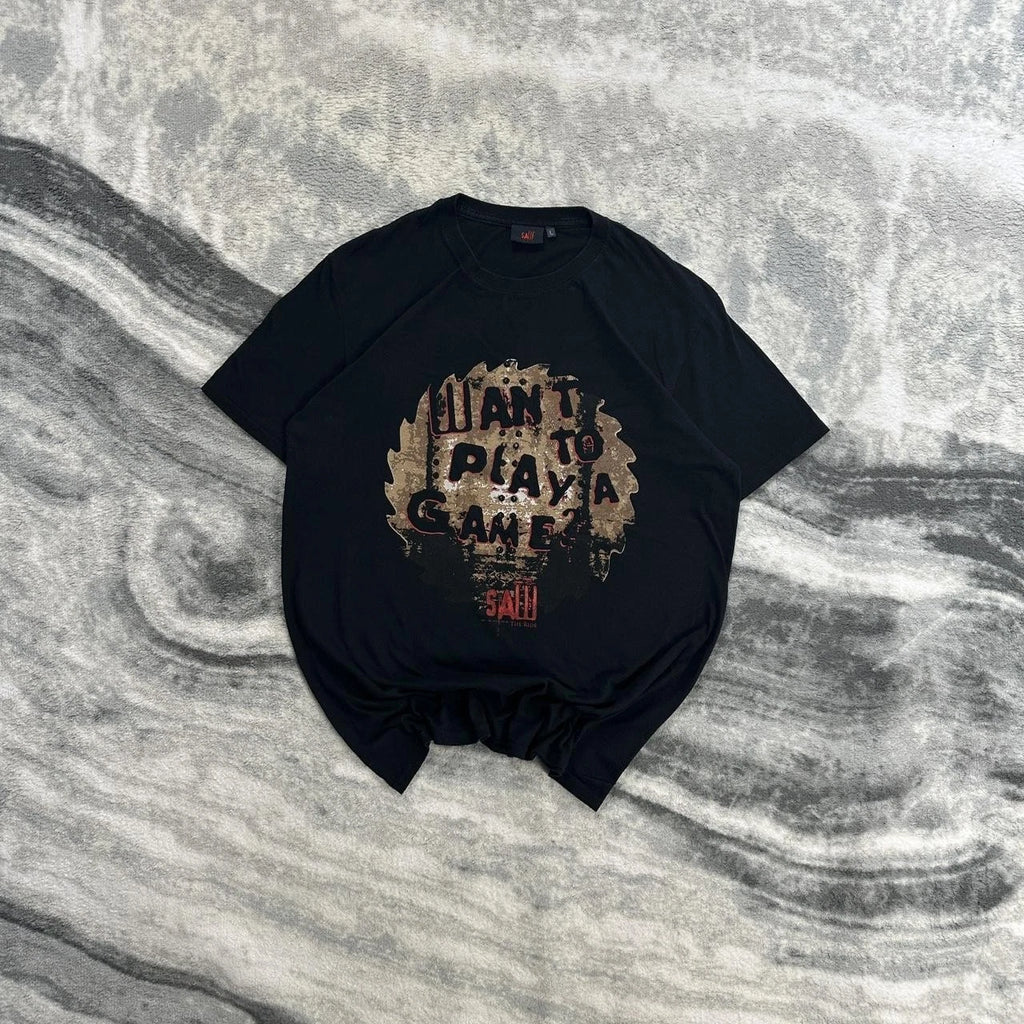 VTG Saw The Ride 2000's Y2K Want To Play A Game Horror Black Size Large T-Shirt