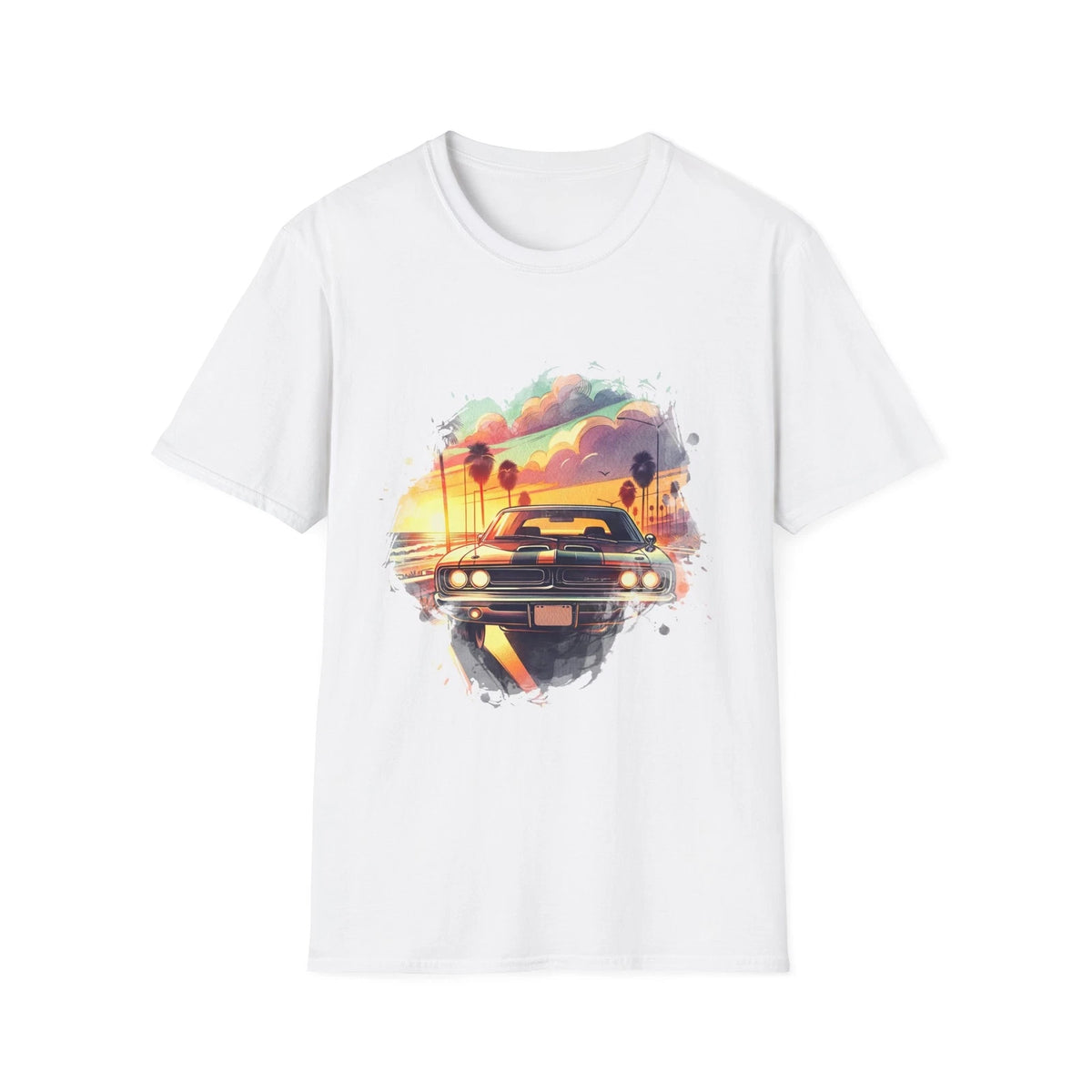 Retro Sunset Muscle Car T-Shirt, Vintage Car Tee, Summer Apparel, Gift for Car