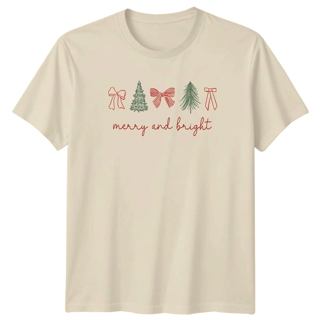 Merry And Bright Christmas Holidays Mens T-Shirt Womens Tee Graphic Unisex Top