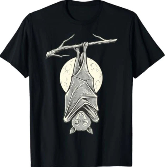 Bat Hanging Moon Funny Lover Spooky Wildlife Animal T-Shirt