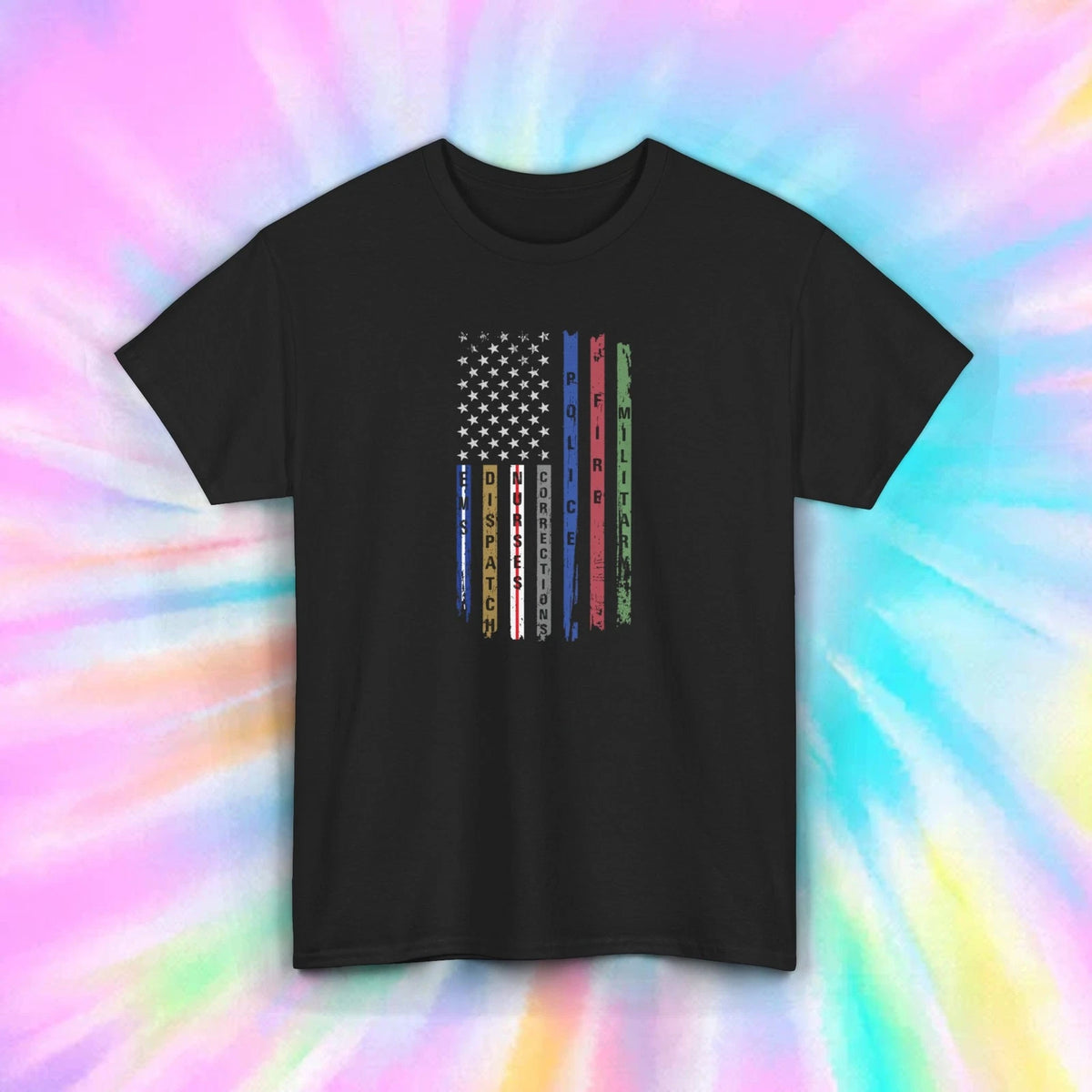 Support Our Heroes T-Shirt | Military Police Firefighter Flag Tee